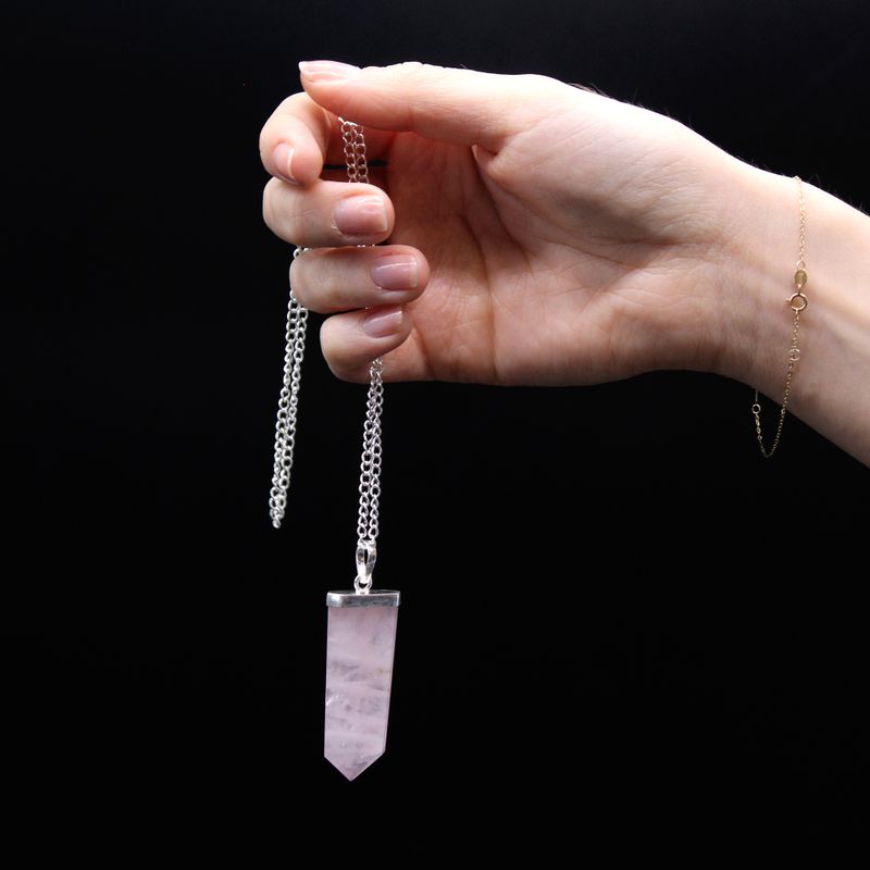 Gemstone Flat Pencil Pendant Necklace - Rock Quartz