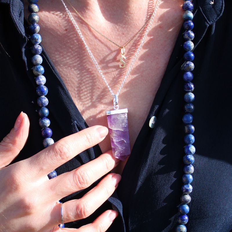 Gemstone Flat Pencil Pendant Necklace - Rock Quartz
