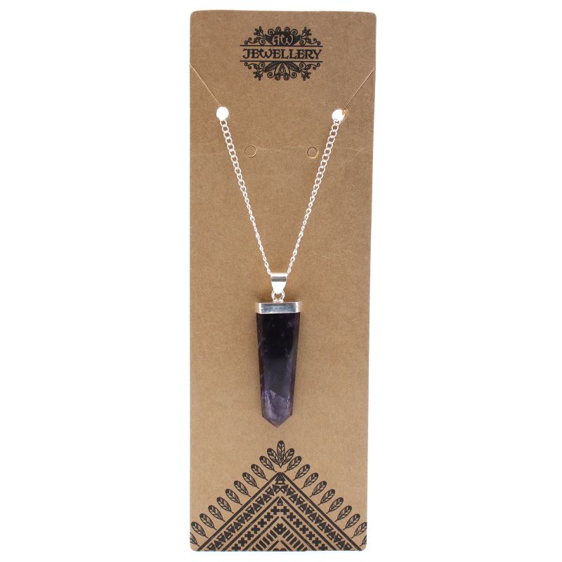Gemstone Flat Pencil Pendant Necklace - Amethyst
