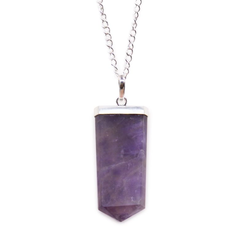 Gemstone Flat Pencil Pendant Necklace - Amethyst