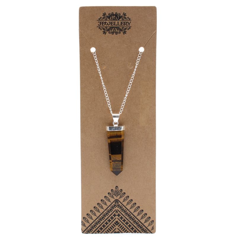 Gemstone Flat Pencil Pendant Necklace - Tiger Eye
