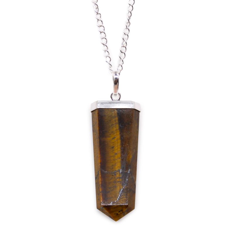 Gemstone Flat Pencil Pendant Necklace - Tiger Eye