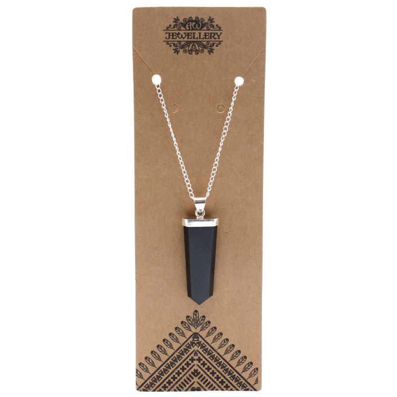 Gemstone Flat Pencil Pendant Necklace - Black Agate