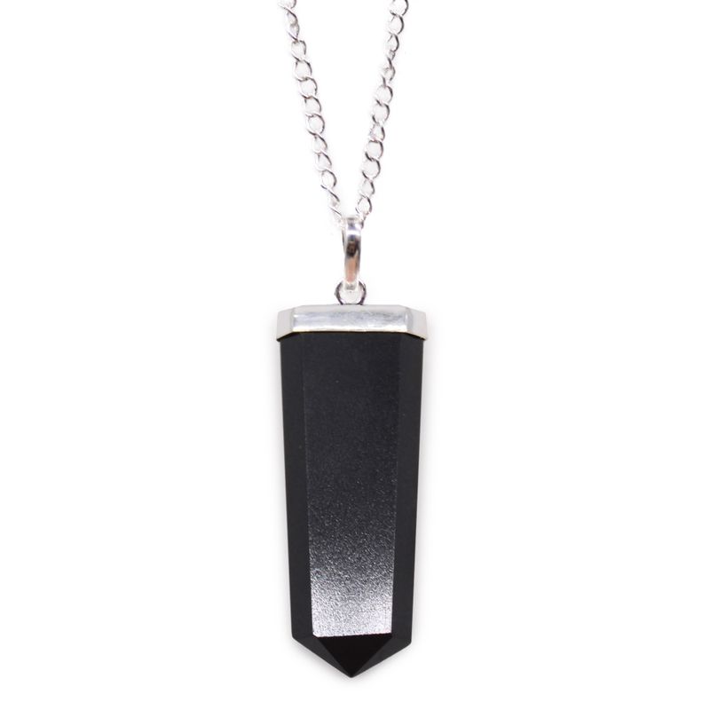 Gemstone Flat Pencil Pendant Necklace - Black Agate