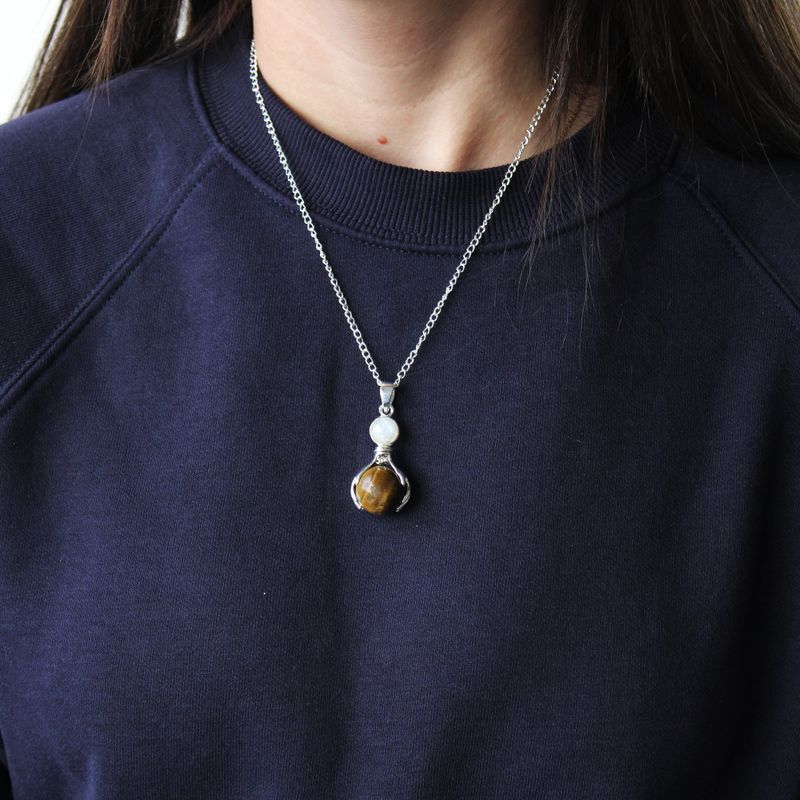Gemstone Healing Hands Pendant Necklace - Black Agate