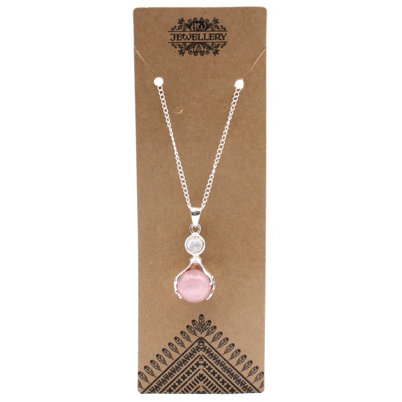 Gemstone Healing Hands Pendant Necklace - Rose Quartz