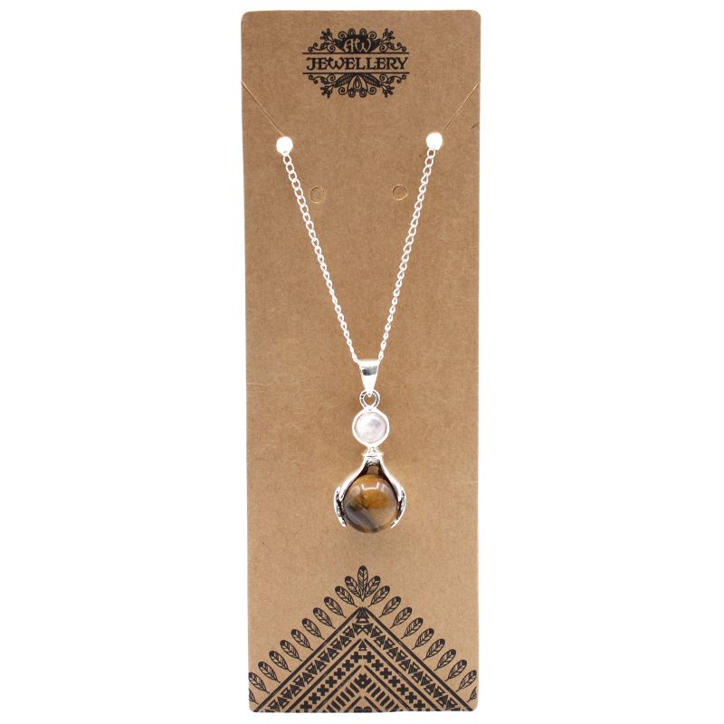 Gemstone Healing Hands Pendant Necklace - Tiger Eye