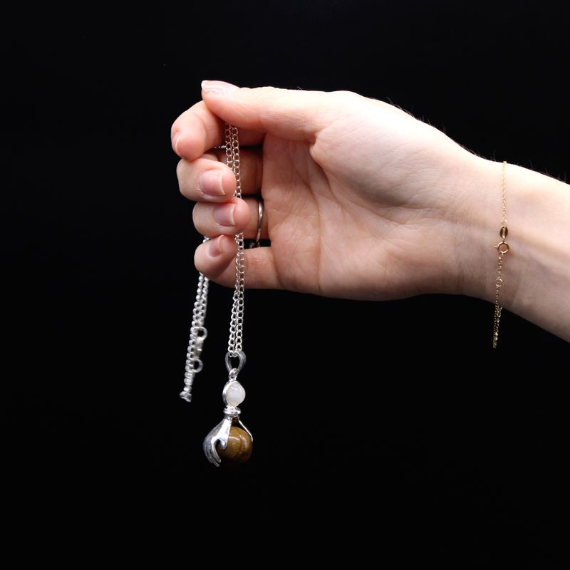 Gemstone Healing Hands Pendant Necklace - Tiger Eye