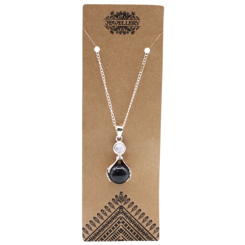 Gemstone Healing Hands Pendant Necklace - Black Agate