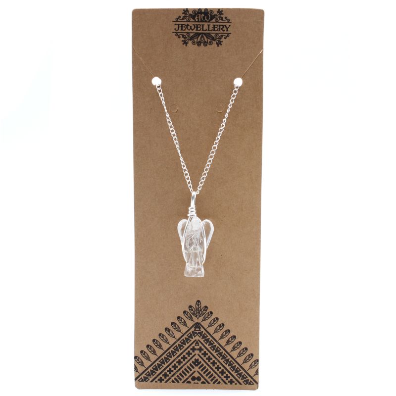 Gemstone Guardian Angel Pendant Necklace - Rock Quartz