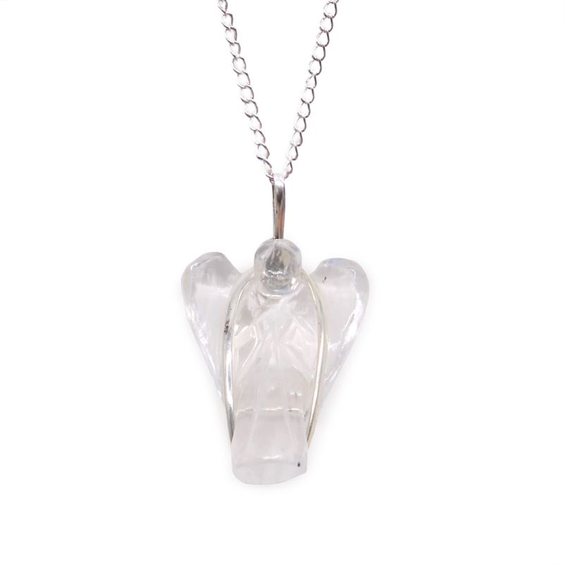 Gemstone Guardian Angel Pendant Necklace - Rock Quartz