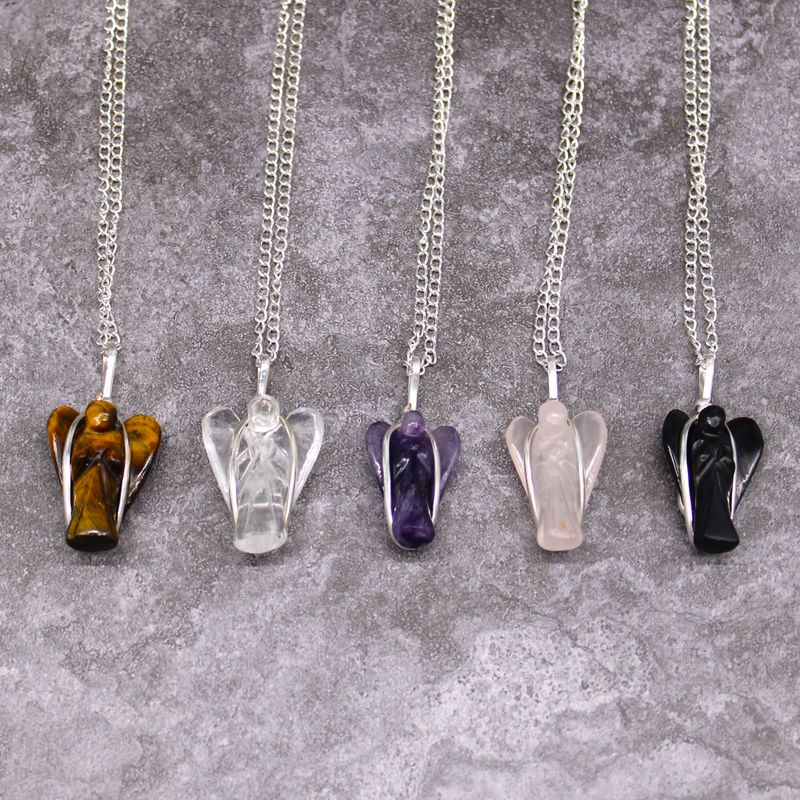 Gemstone Guardian Angel Pendant Necklace - Rock Quartz