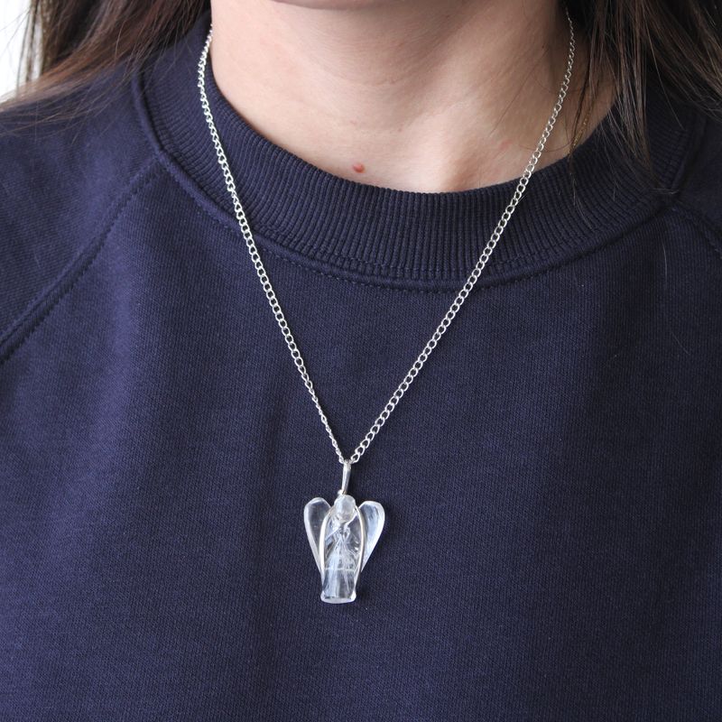 Gemstone Guardian Angel Pendant Necklace - Rock Quartz