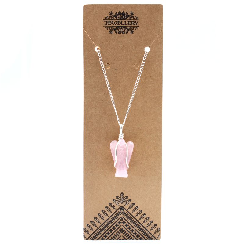 Gemstone Guardian Angel Pendant Necklace - Rose Quartz