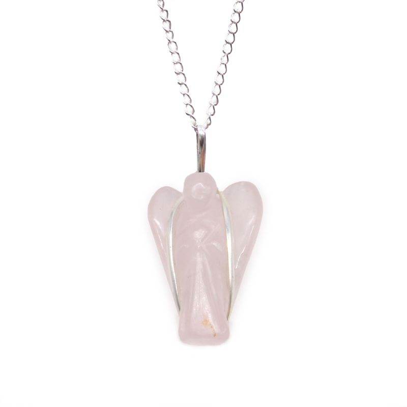 Gemstone Guardian Angel Pendant Necklace - Rose Quartz