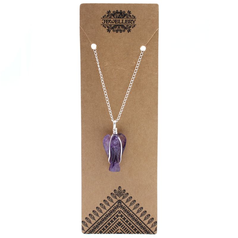 Gemstone Guardian Angel Pendant Necklace - Amethyst