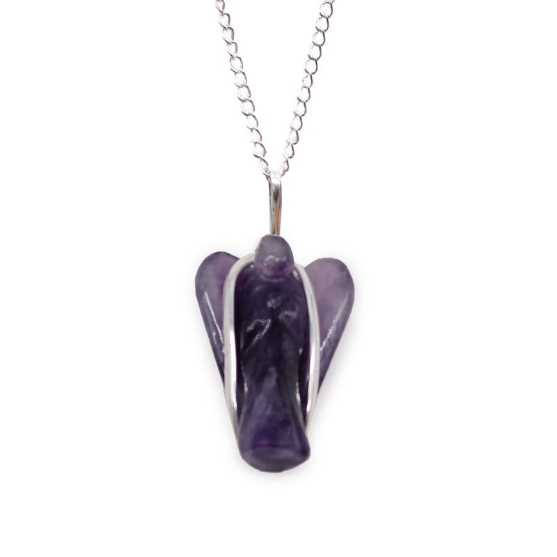 Gemstone Guardian Angel Pendant Necklace - Amethyst