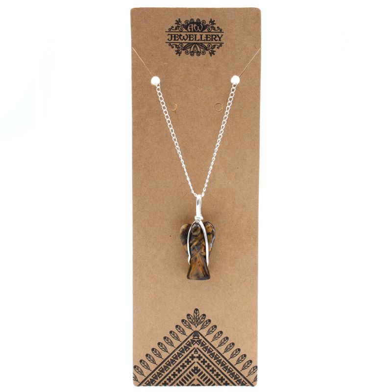 Gemstone Guardian Angel Pendant Necklace - Tiger Eye