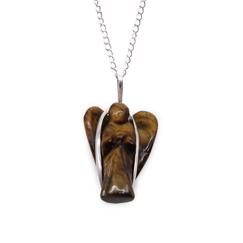 Gemstone Guardian Angel Pendant Necklace - Tiger Eye