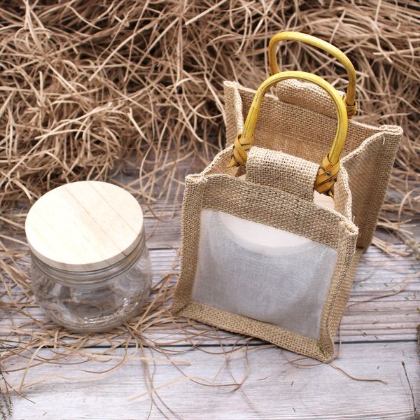 Jute Gift Bag - One Jar - Fabric Window