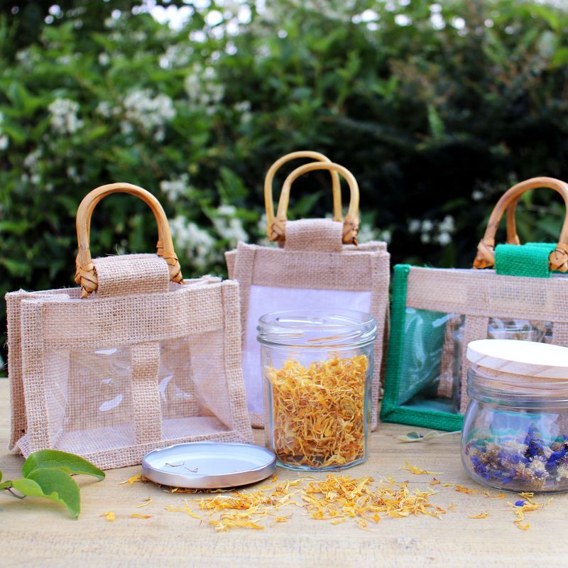 Jute Gift Bag - Two Jars - Fabric Windows