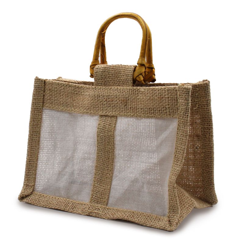 Jute Gift Bag - Two Jars - Fabric Windows