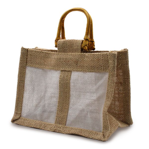 Jute Gift Bag - Two Jars - Fabric Windows