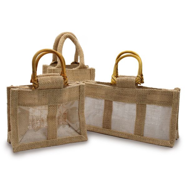 Jute Gift Bag - Two Jars - Fabric Windows