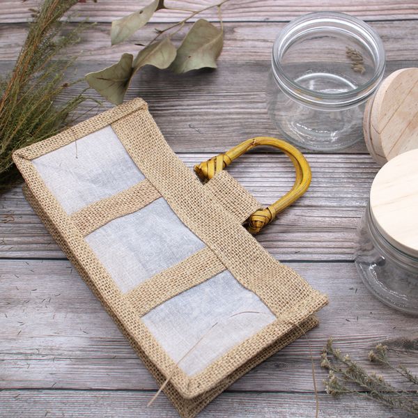 Jute Gift Bag - Three Jars - Fabric Windows