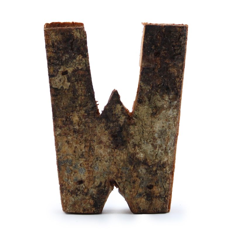 Rustic Bark Letter   - "W"  -  7cm