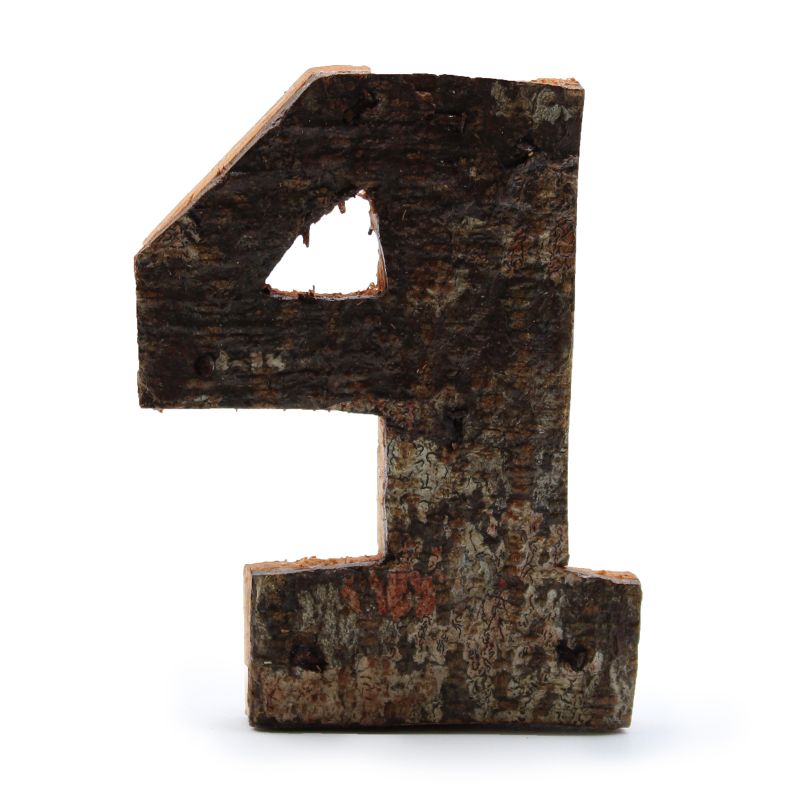 Rustic Bark Number - "4" - 7cm