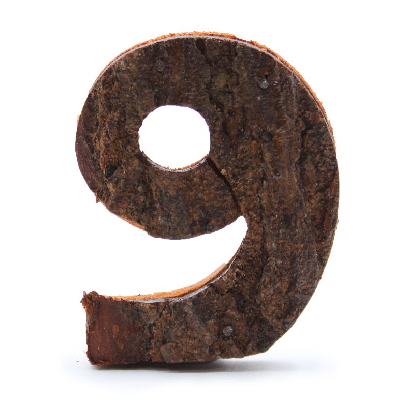 Rustic Bark Number - "9"  -  7cm