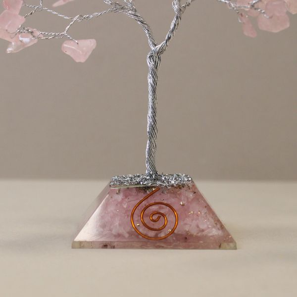 Gemstone Tree with Orgonite Base - 80 Stone - Rose Quartz