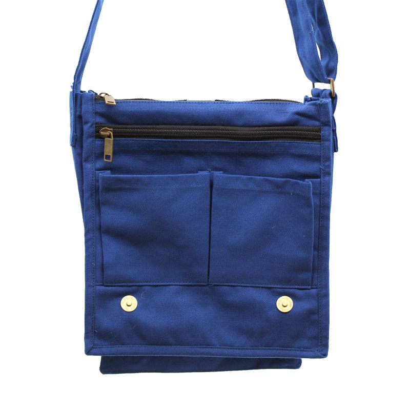 Cotton Canvas Messenger Bag - Navy Blue