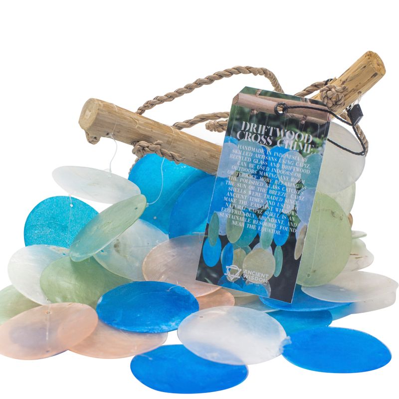 Blue & Pearl Effect Driftwood Cross Chime