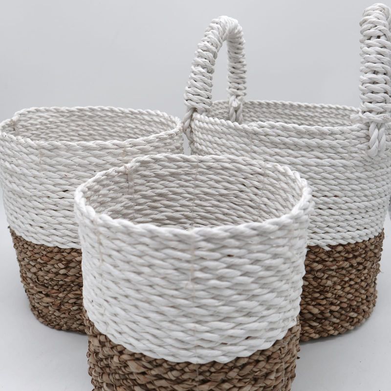 Set of 3 Seagrass Basket Set - Natural White