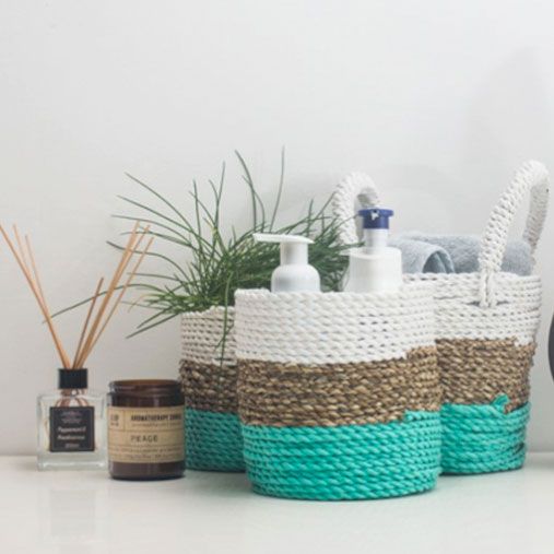 Set of 3 Seagrass Basket Set - Natural White