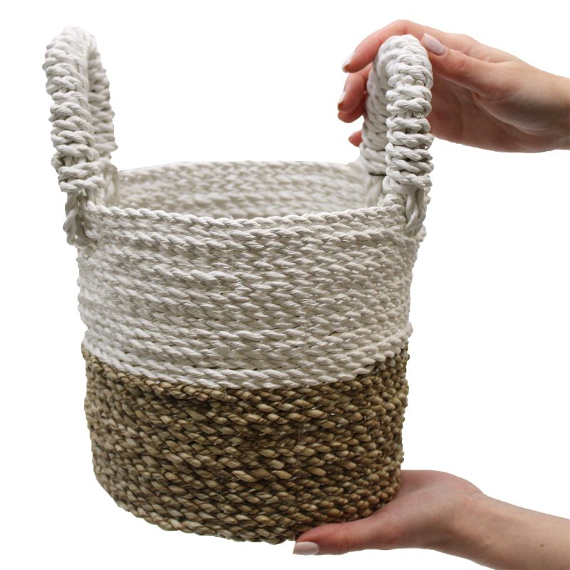 Set of 3 Seagrass Basket Set - Dark Grey / White / Natural