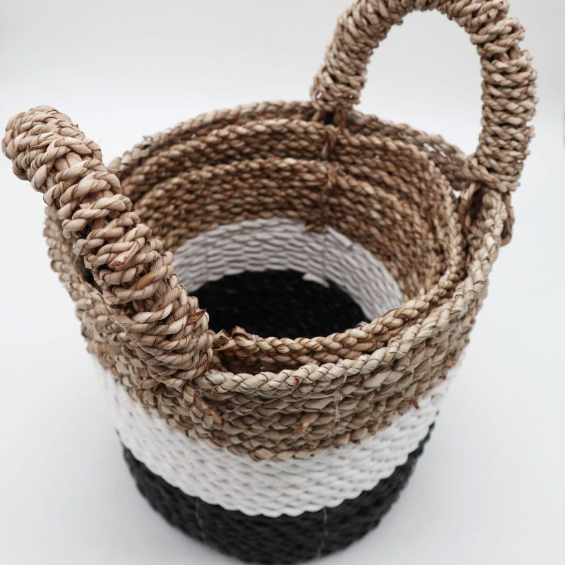 Set of 3 Seagrass Basket Set - Dark Grey / White / Natural