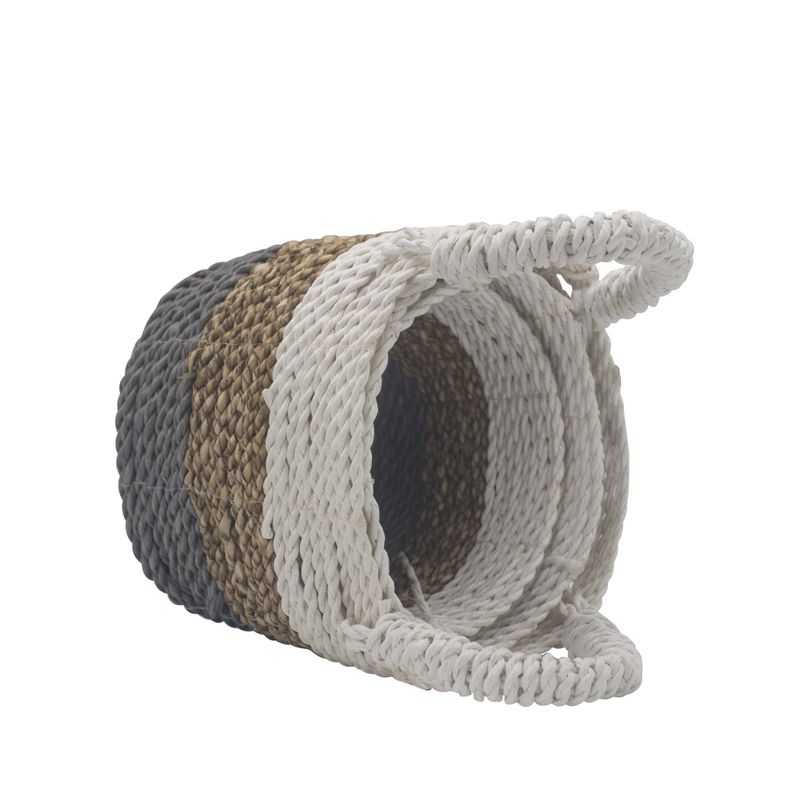 Set of 3 Seagrass Basket Set - Grey / Natural / White