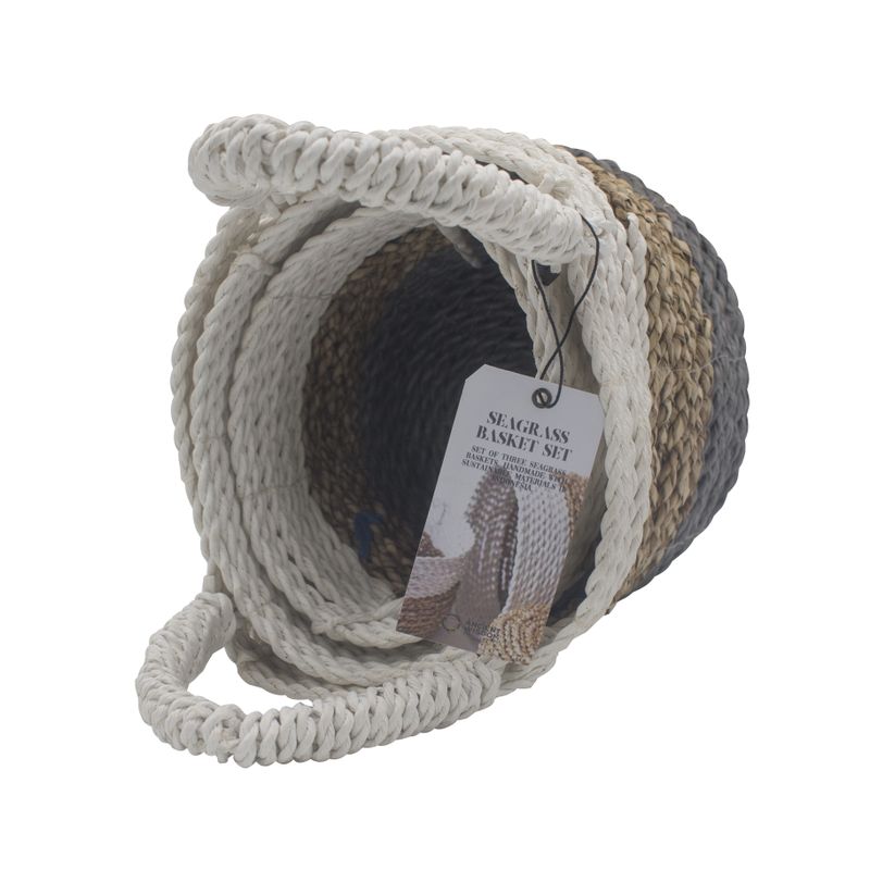 Set of 3 Seagrass Basket Set - Grey / Natural / White