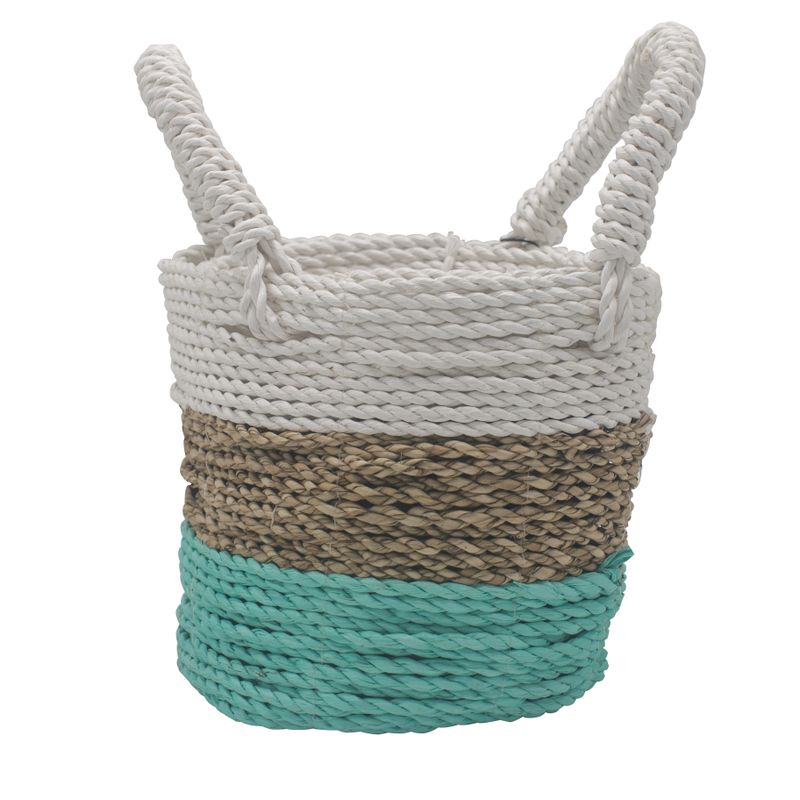 Set of 3 Seagrass Basket Set - Green / Natural / White