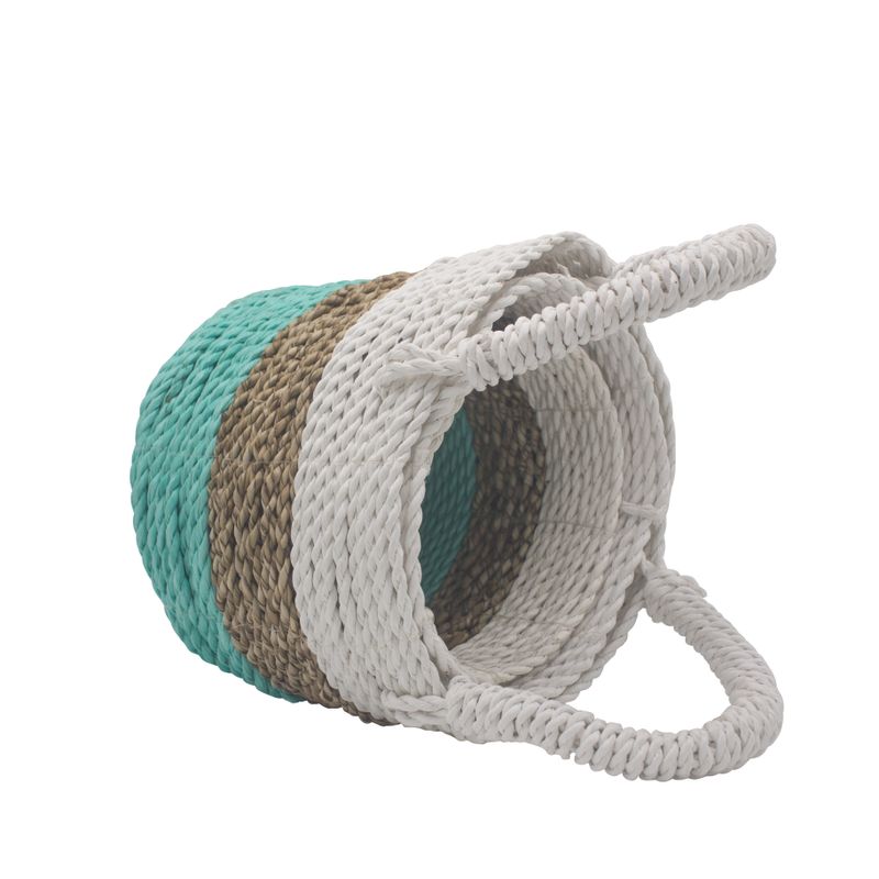 Set of 3 Seagrass Basket Set - Green / Natural / White
