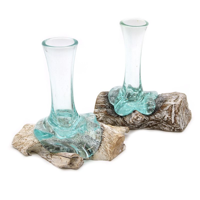 Glass on Whitewash Wood - Vase - Sm
