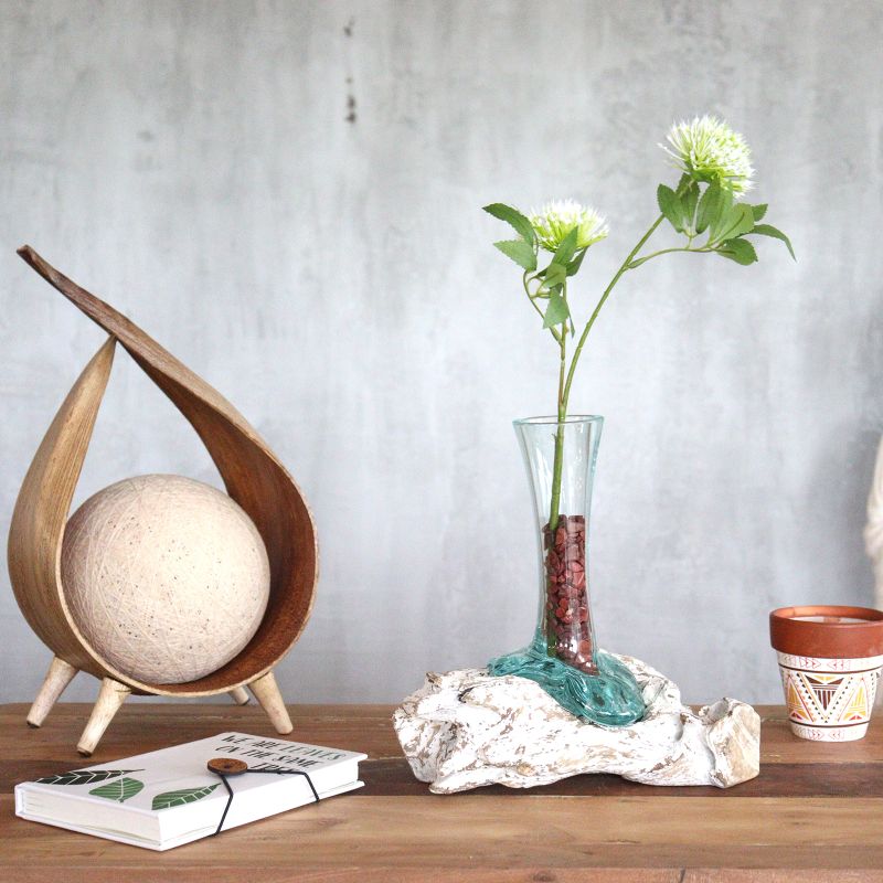 Glass on Whitewash Wood - Vase - Sm