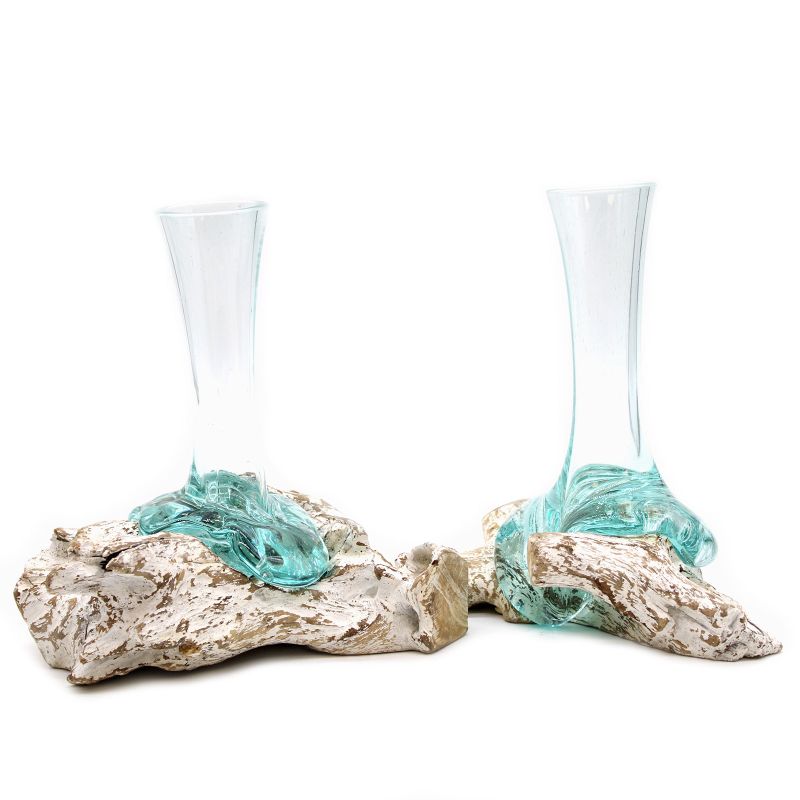 Glass on Whitewash Wood - Vase - Medium
