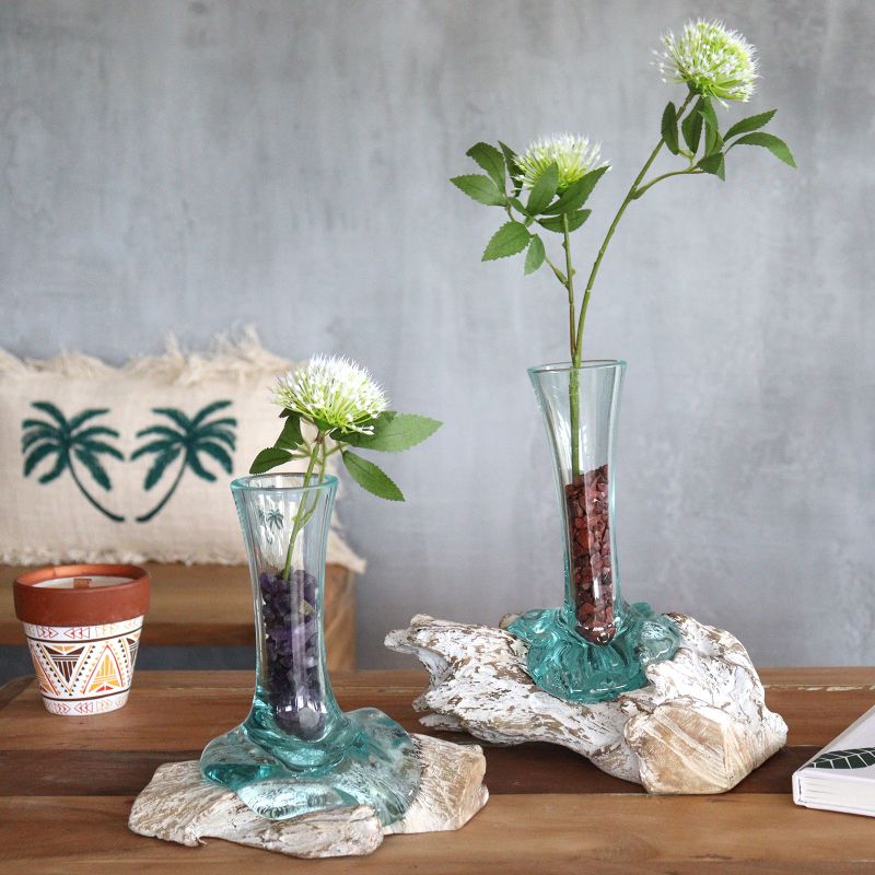 Glass on Whitewash Wood - Vase - Medium