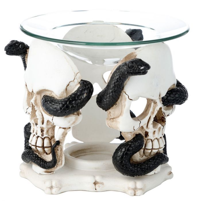 Skull & Serpent Resin Oil & Wax Burner with Glass Dish
