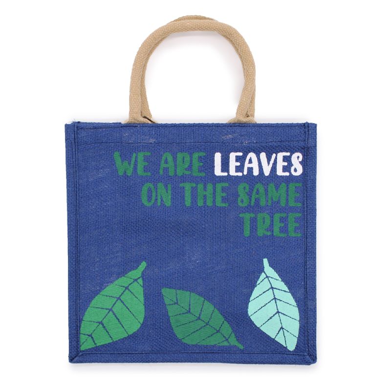 Printed Jute Bag - We are Leaves - Yellow, Blue and Natural