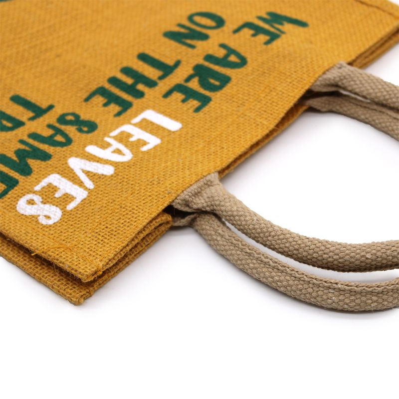 Printed Jute Bag - We are Leaves - Yellow, Blue and Natural